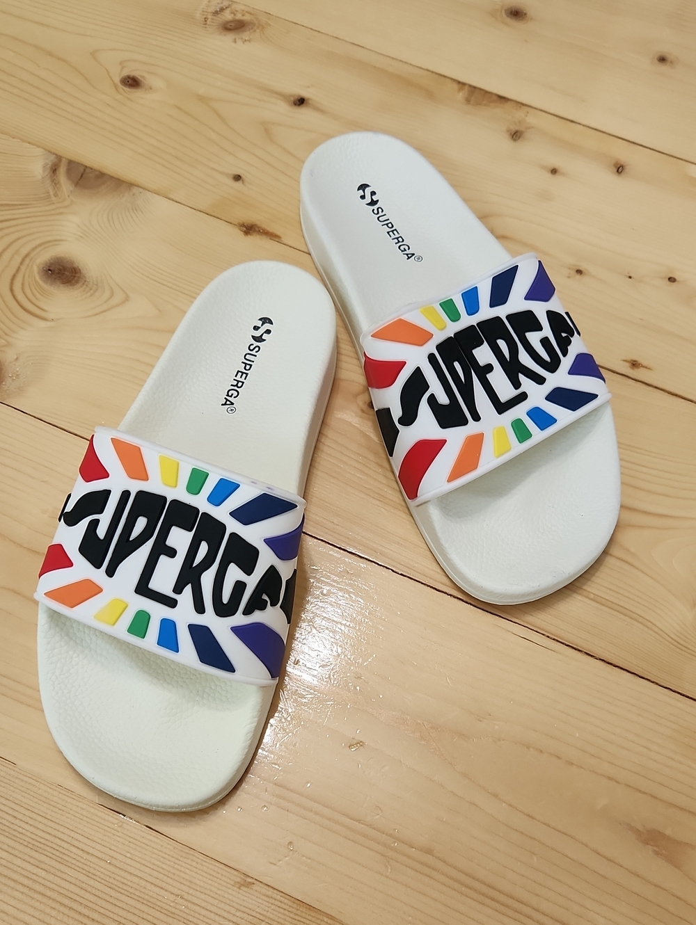 Superga 1908 Rainbow Logo Pool Slide Sandals White Size 38 / US 7.5